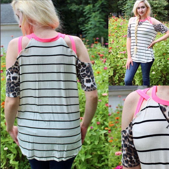 NWT Boutique Cold Shoulder Leopard Top S - M - L - Picture 3 of 6